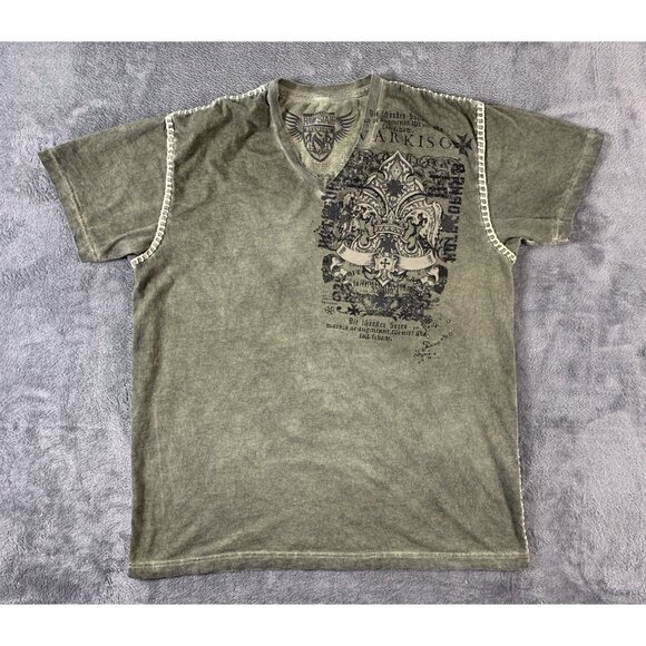 Raw State Premium Graphic TShirt XXL V-Neck Gothic Cross Fleur De Lis Y2K Grunge - Picture 1 of 7